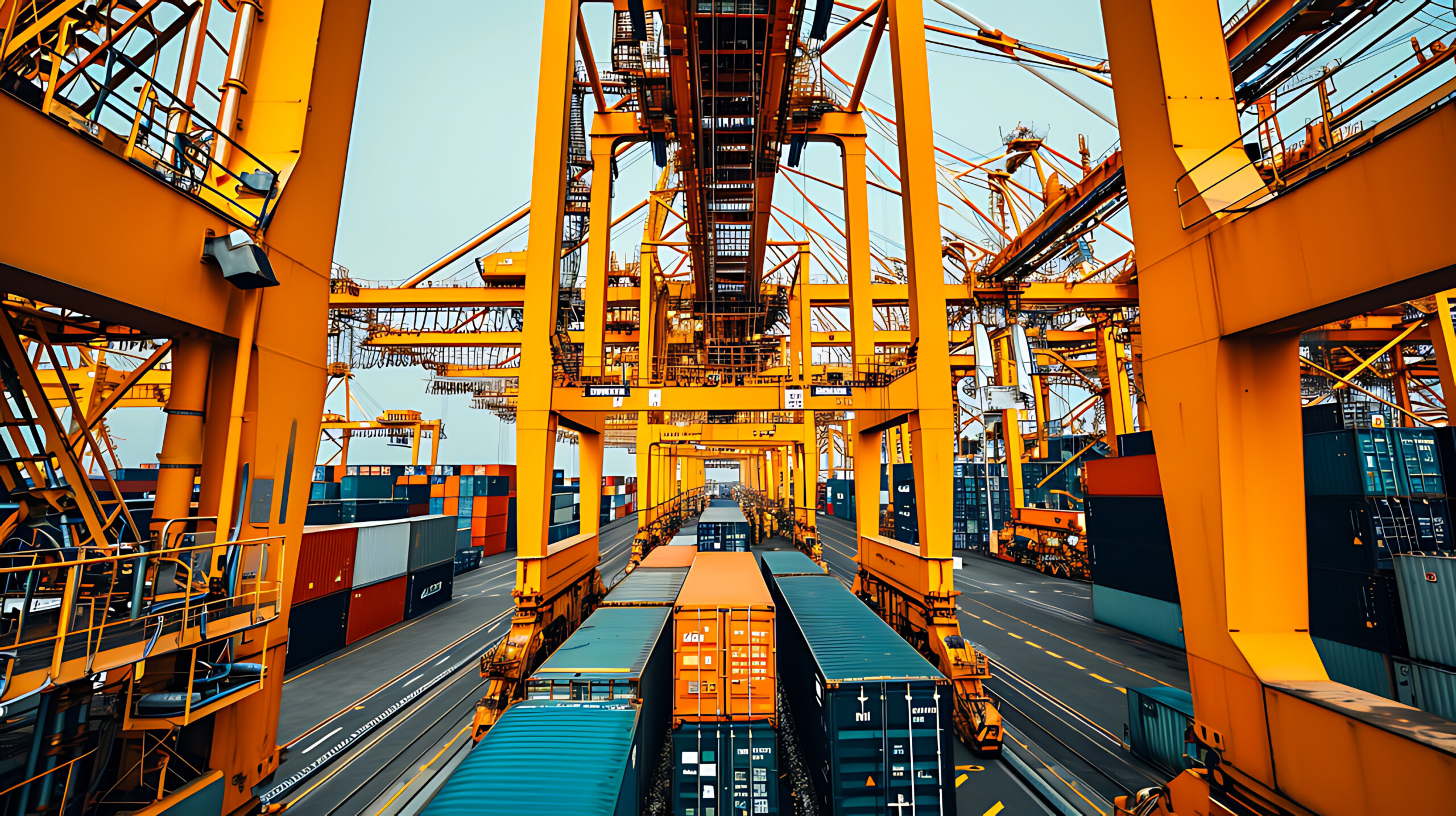 port for shipping with a robotic crane handling containers
